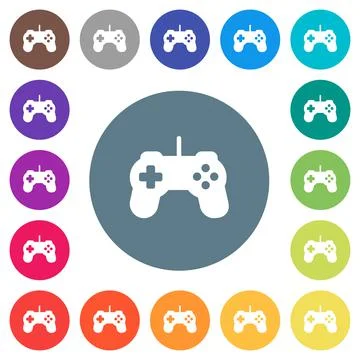 Game controller flat white icons on round color backgrounds Stock Illustration