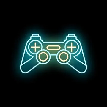 Game controller glowing neon light line art 库存插图