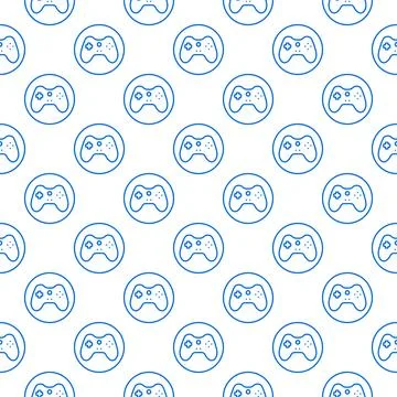 Game Controller inside Circle vector Gamepad seamless pattern in outline styl Stock Illustration