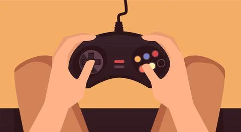 Game controller, joystick, console device in human hands a vector illustration 스톡 일러스트