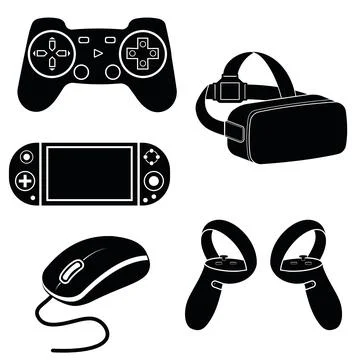 Game controller joystick, virtual reality glasses and computer mouse, isolate Stock Illustration