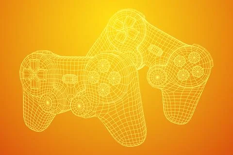 Game controller or gamepad for videogames. Wireframe low poly mesh Illustrazione stock
