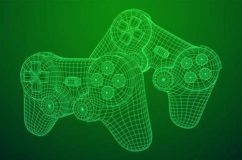 Game controller or gamepad for videogames. Wireframe low poly mesh Stock Illustration