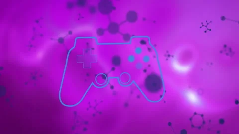 Game controller outline over purple background with molecular pattern animation Stock Footage 305029199