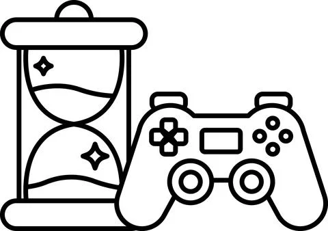 Game controller sits next to a clock Stock Illustration