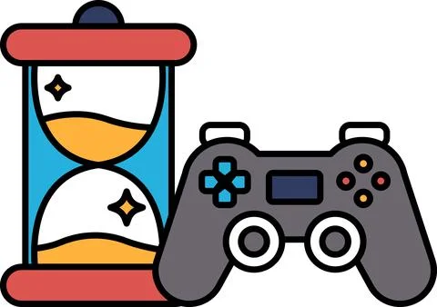 A game controller sits next to a clock Stock Illustration