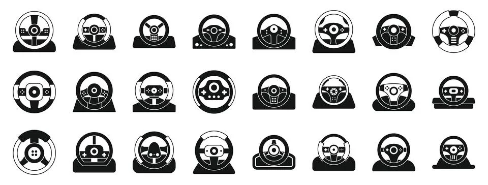 Game controller steering wheel icons set. Steering wheel icons showing diff.. Stock Illustration