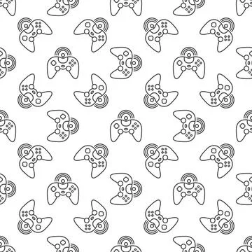 Game Controller vector Wireless Gamepad seamless pattern in outline style 스톡 일러스트