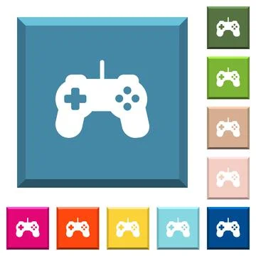 Game controller white icons on edged square buttons Illustrazione stock