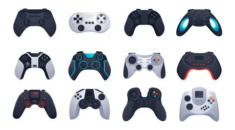 Game controllers. Gaming accessories. Electronic equipment. Computer peripherals Stock Illustration