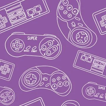 Game controllers seamless pattern. Wallpaper. In outline doodle flat style Stock Illustration