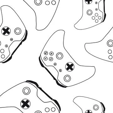 Game controllers seamless pattern. Wallpaper. In outline doodle flat style Stock Illustration