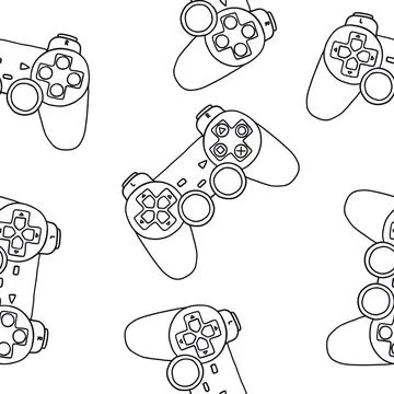 Game controllers seamless pattern. Wallpaper. In outline doodle flat style Stock Illustration