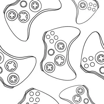 Game controllers seamless pattern. Wallpaper. In outline doodle flat style Stock Illustration