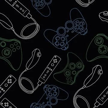 Game controllers seamless pattern. Wallpaper. In outline doodle flat style Stock Illustration