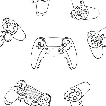 Game controllers seamless pattern. Wallpaper. In outline doodle flat style Stock Illustration