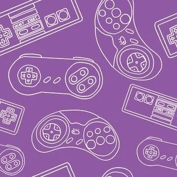 Game controllers seamless pattern. Wallpaper. In outline doodle flat style Stock Illustration