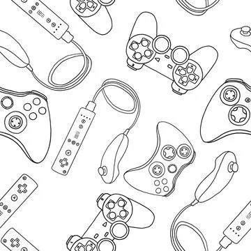 Game controllers seamless pattern. Wallpaper. In outline doodle flat style Stock Illustration