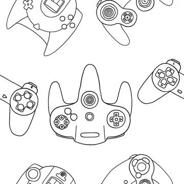 Game controllers seamless pattern. Wallpaper. In outline doodle flat style Stock Illustration