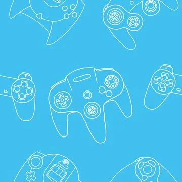 Game controllers seamless pattern. Wallpaper. In outline doodle flat style Stock Illustration