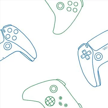 Game controllers seamless pattern. Wallpaper. In outline doodle flat style Stock Illustration