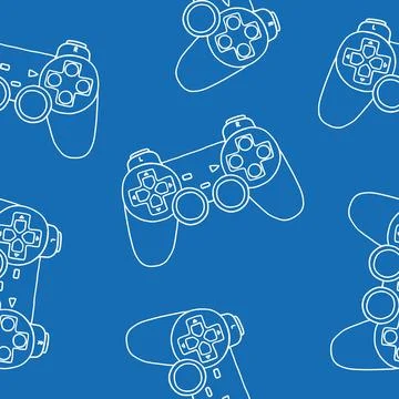 Game controllers seamless pattern. Wallpaper. In outline doodle flat style Stock Illustration