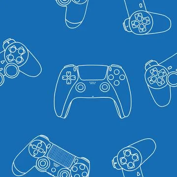 Game controllers seamless pattern. Wallpaper. In outline doodle flat style Illustrazione stock