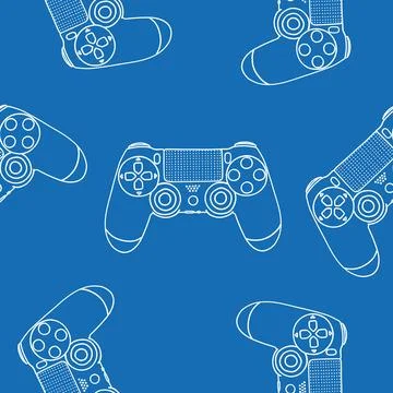 Game controllers seamless pattern. Wallpaper. In outline doodle flat style Stock Illustration