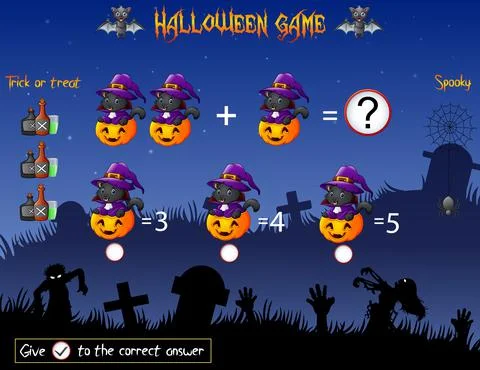 Game count the cat witch pumpkin in the halloween theme Stock Illustration