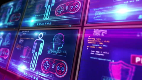 Game creating on screens Stock Footage 129768466