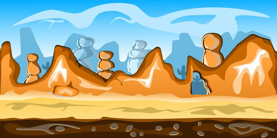 Game desert background Vector seamless Stock Illustration