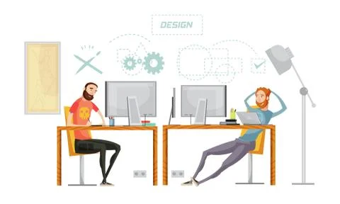 Game Design Office Composition Stock Illustration