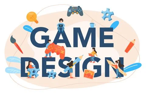 Game design typographic header. Creative process of a computer Illustrazione stock