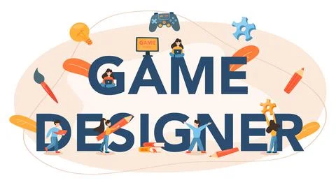 Game designer typographic header. Creative process of a computer Stock Illustration