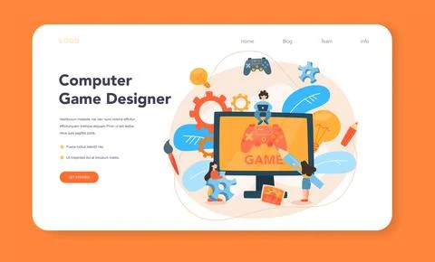 Game designer web banner or landing page. Creative process Stock Illustration