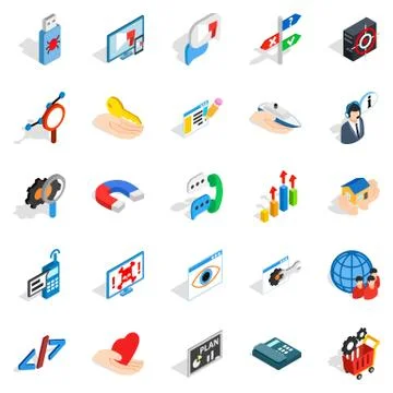 Game dev icons set, isometric style 스톡 일러스트