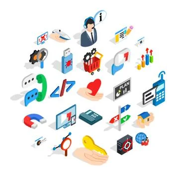 Game dev icons set, isometric style 스톡 일러스트