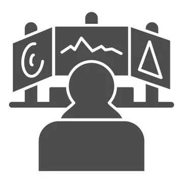 Game developer monitors solid icon. Development, programmer workplace symbol Stock Illustration