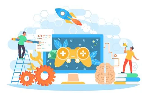 Game developer team working on digital design Stock Illustration