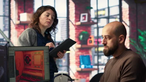 Game developer utilizes AI generated program to design spaceship station Stock Footage 308605337