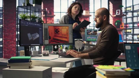 Game developer utilizes AI generated program to design spaceship station Stock Footage 308607180