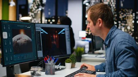 Game developer utilizes AI generated program to design spaceship station Stock Photos