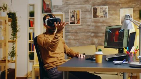 Game developer with virtual reality headset Stock Photos