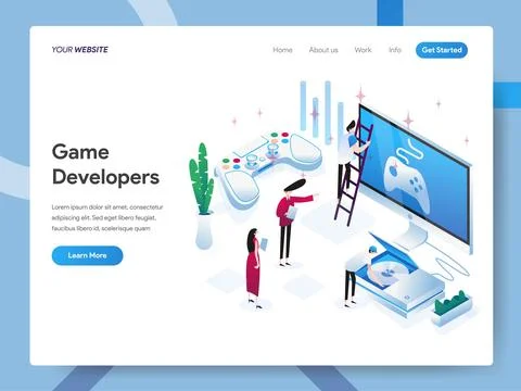 Game Developers Isometric Illustration for website page Stock Illustration