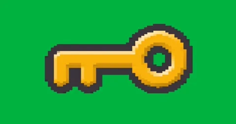 Game developers showcasing yellow pixel-art key icon on transparent background Vidéo 317595754