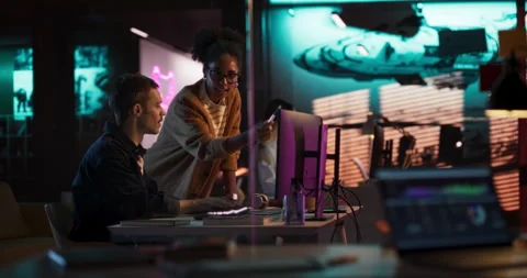 Game Developers Working on Computer in Office Stock Footage 251820650