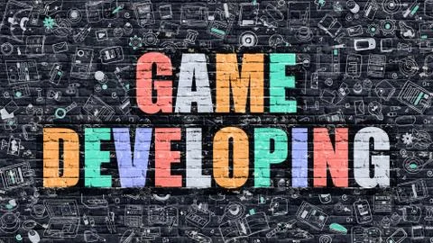 Game Developing Concept with Doodle Design Icons イラスト素材