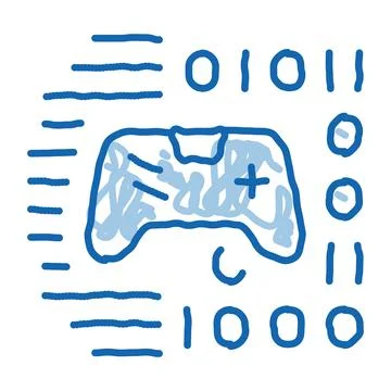 Game development binary code doodle icon hand drawn illustration Stock Illustration