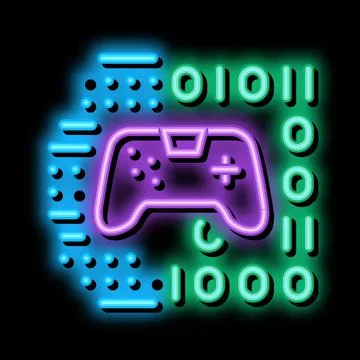 Game development binary code neon glow icon illustration Stock Illustration