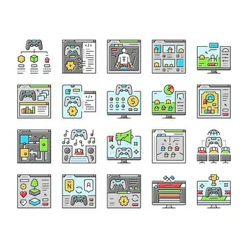 Game development computer icons set vector Illustrazione stock